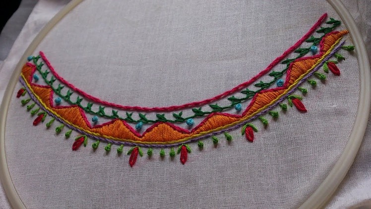 Hand embroidery. Boat Neck embroidery design.