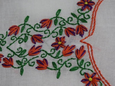 Hand Embroidery : Neckline Embroidery Stitches For Beginners : Lazy Daisy Stitch & Back Stitch