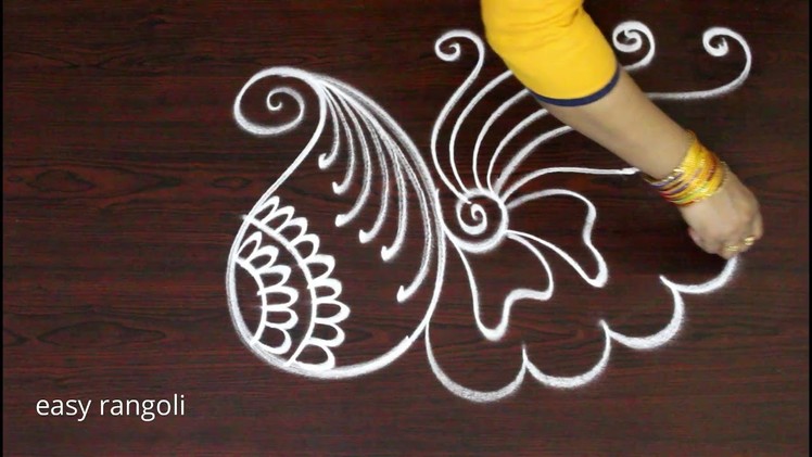 How To Draw a Creative peacock Rangoli art designs || Peacock Kolam designs || Freehand mggulu