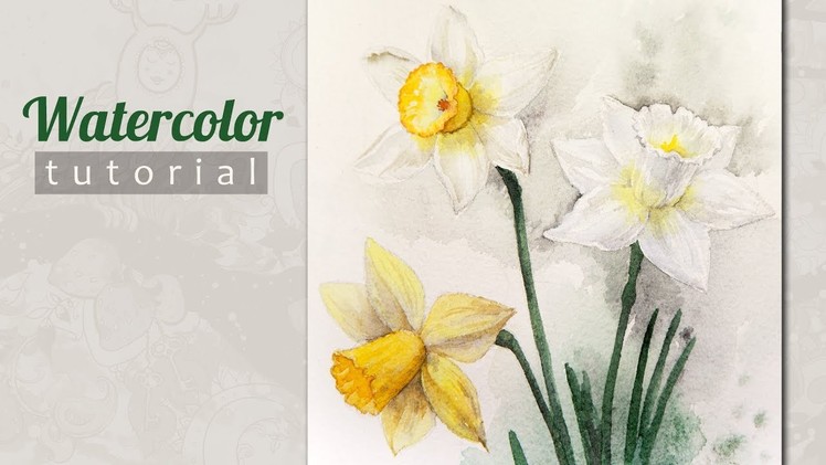 How to Draw a Daffodils (Narcissus) Watercolor. Tutorial.