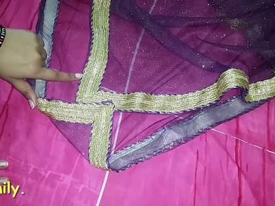 How to Perfectly Attach Lace on Dupatta?|Attaching Lace Professionally|Make Designer Dupatta at Home