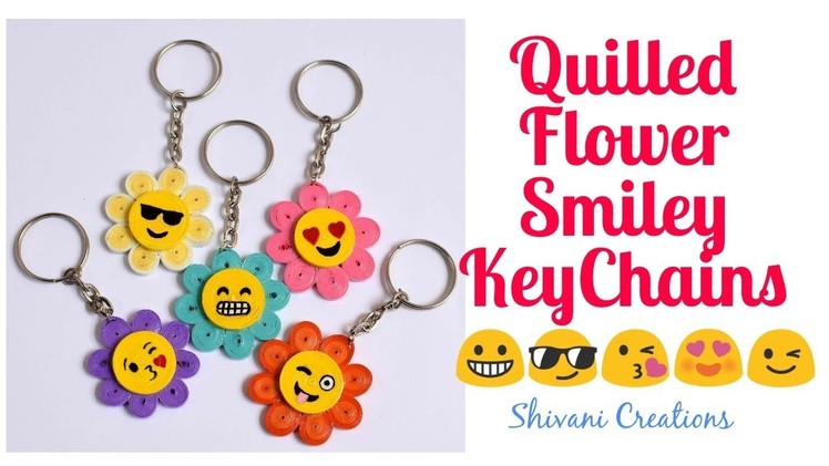 Quilled Flower Smiley Keychain. DIY Quilling Keychains