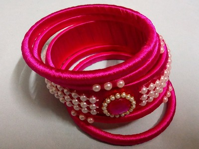 Silk thread designer bangle big one with pearl and decoration set - SSC Arts 89