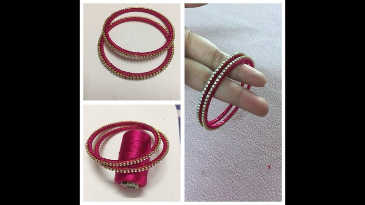 Silk thread stone bangles from old glass bangles.making of silk thread bangle from old glass bangle