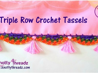 Triple Row Crochet Saree Tassels using 3 Colours | Krosha Kuchu Designs |  www.knottythreadz.com