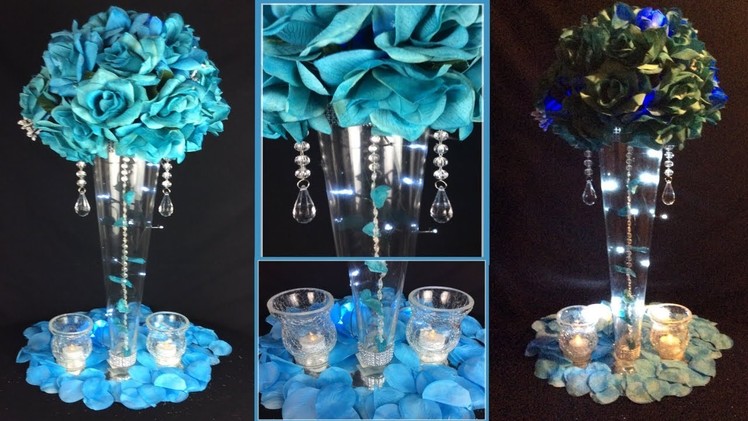 Turquoise Tall Lit Glamorous Wedding Centerpiece. 99 Cent Haul Five Great New Finds