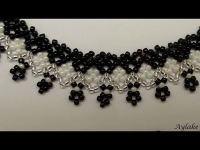 Aylake - How to do beaded necklace  "Lace with crosses and bends"