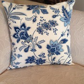 Decorative Pillow Cover - Blue and Light Brown  Floral Print  with Beige Background - Handmade