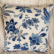 Decorative Pillow Cover - Blue and Light Brown  Floral Print  with Beige Background - Handmade