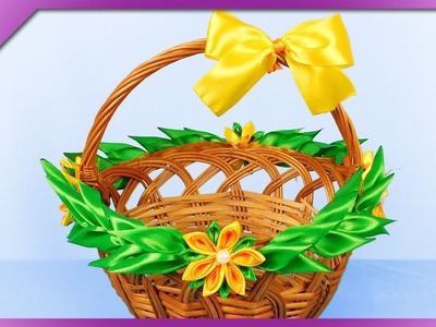 DIY How to decorate Easter basket by using kanzashi ribbon flowers (ENG Subtitles) - Speed up #471