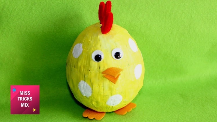 DIY : How to make a pretty paper chicken Easter room decoration. Easter Crafts - Kids Crafts