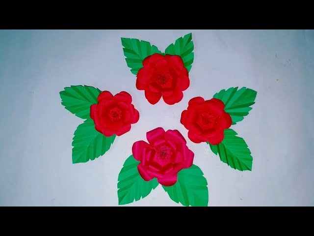 Easy paper flowers with leaves!! Paper flowers. How to make easy paper flowers.By KovaiCraft