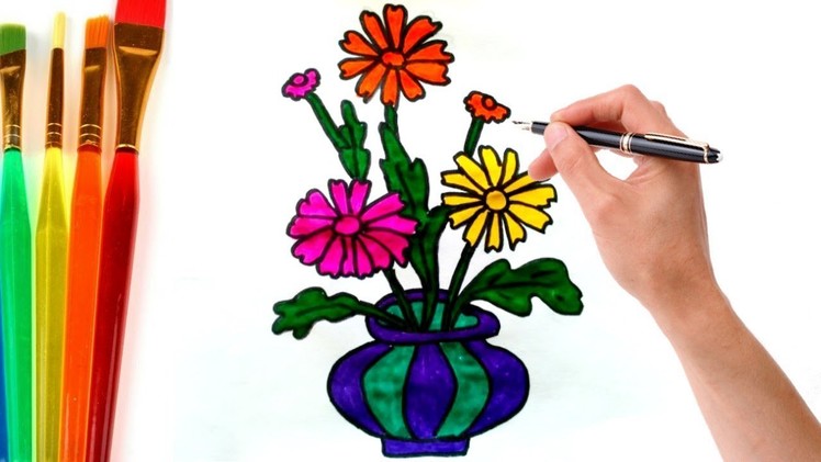 How to draw || Flower pot and || fill color easy step by step ||