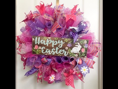 How to make a Curly Deco Mesh wreath with ruffles for Easter or Spring