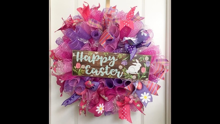 How to make a Curly Deco Mesh wreath with ruffles for Easter or Spring