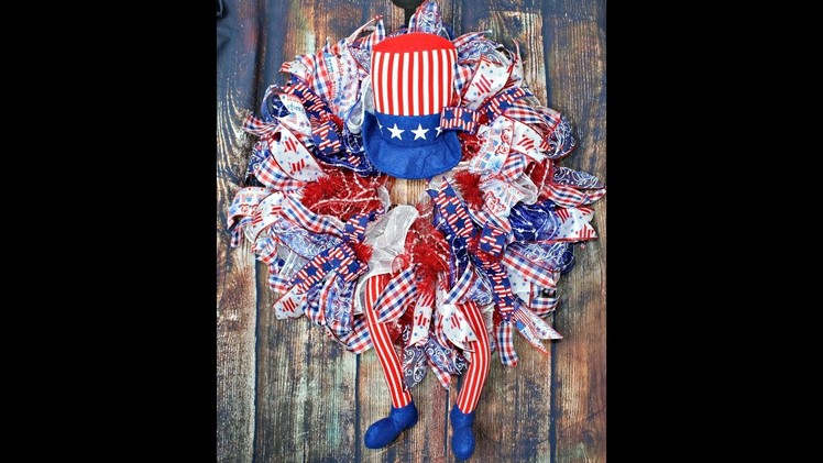 How to make a deco mesh Patriotic Ruffle wreath with Uncle Sam Kit