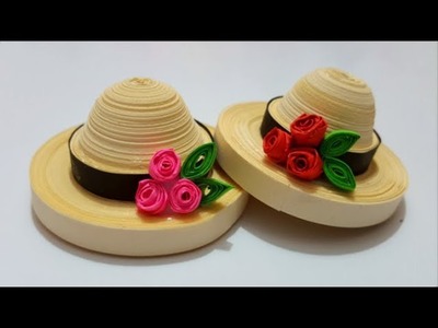✅ How to make a paper quilling hat with roses for dolls in round shape