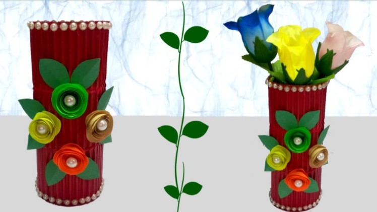 How to make Flower Vase From Cardboard | DIY Flower vase with waste material | Flower vase craft