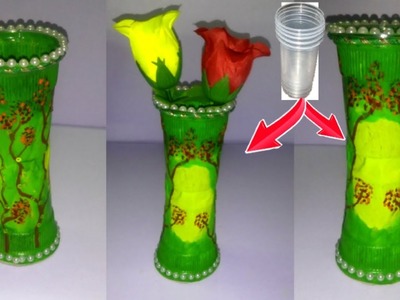 How to make flower vase.pot From Disposable Plastic Glass - Best out of waste flower pot.vase making