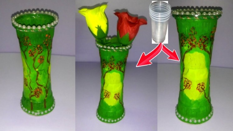 How to make flower vase.pot From Disposable Plastic Glass - Best out of waste flower pot.vase making