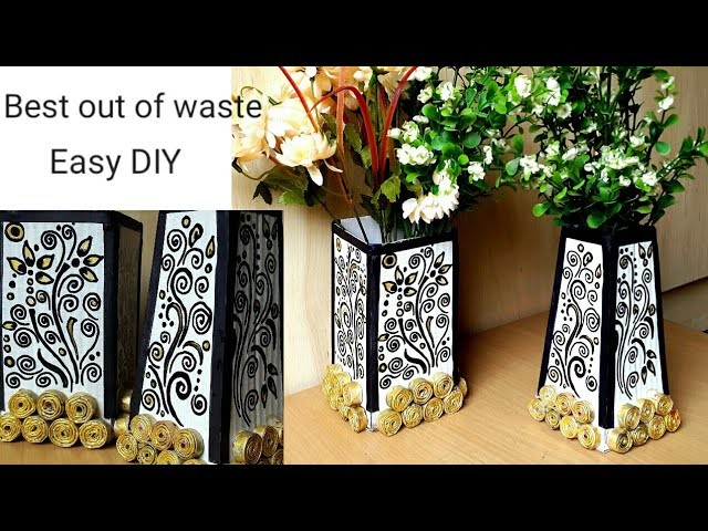 How to make Flower vase with cardboard and newspaper | #bestoutofwaste | colours Creativity Space