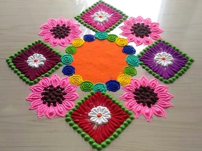 How to make rangoli designs.easy,innovative,creative,awesome rangoli design.unique square rangoli
