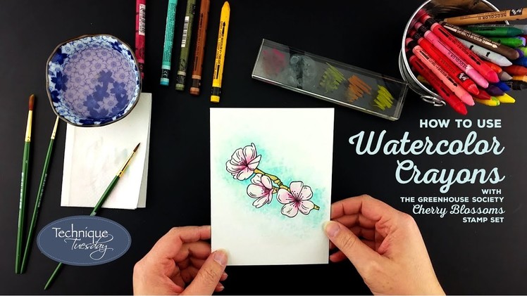 How To Use Watercolor Crayons on Cherry Blossoms - Technique Video - Technique Tuesday