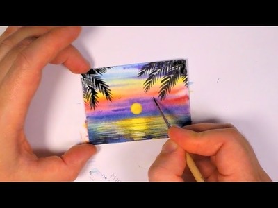 Miniature Painting - Watercolor Painting - Easy Tutorial Seascape - HOW TO PAINT Ocean Sunset