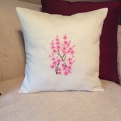 Pillow Cover -   Off White Cover with Pink Embroidered Cherry Blossoms - Handmade