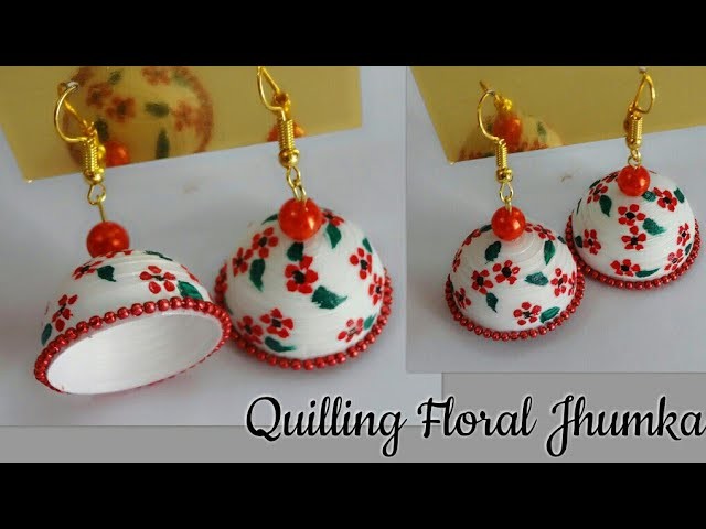 Quilling Floral Jhumka.Quilling New Design Jhumka.How to make Painted Designer Quilling Jhumka
