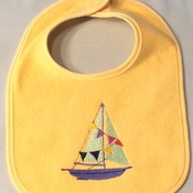 Yellow Baby Bib with Embroidered "Sailboat" - Handmade