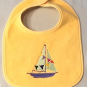 Yellow Baby Bib with Embroidered "Sailboat" - Handmade