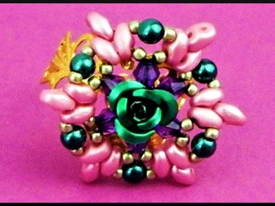 DIY | Blumen Perlen Ring mit Rose | Beaded flower ring with twin beads | Beadwork jewelry