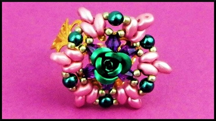 DIY | Blumen Perlen Ring mit Rose | Beaded flower ring with twin beads | Beadwork jewelry