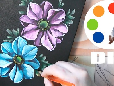 DIY, Decoration idea, Painting anemones on a diary,  painting by a flat brush