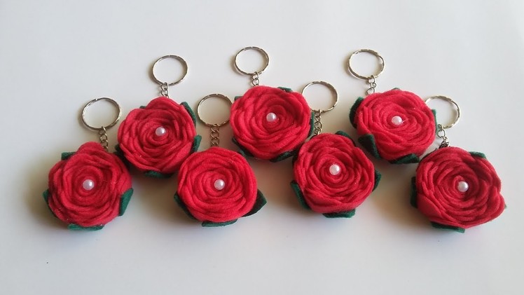 DIY Felt rose keychain - gantungan kunci mawar  flanel