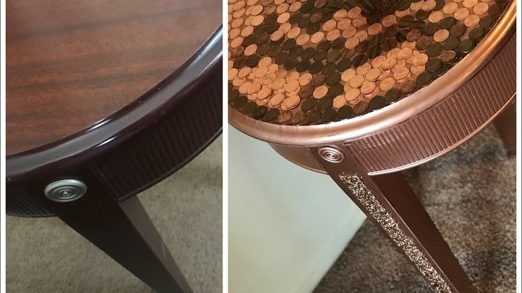DIY HOME DECOR PENNY TABLETOP.REVAMPED COFFEE TABLE.PENNY ART.DIY EPOXY RESIN PENNY TABLE