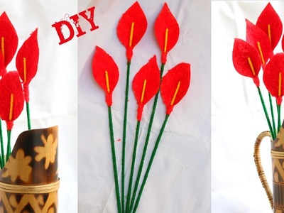 DIY. How to make calla lily flower \ How to make simple easy  wool dust flowers