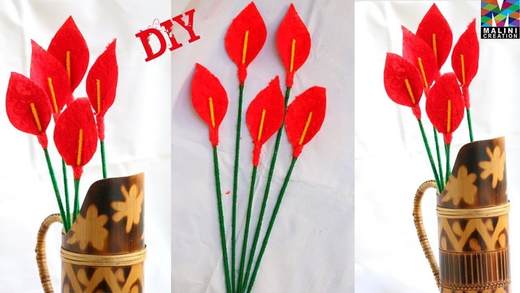 DIY. How to make calla lily flower \ How to make simple easy  wool dust flowers