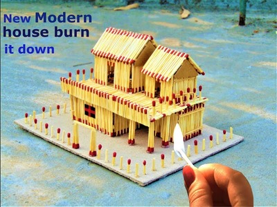 DIY || Matchstick House model - How to Make Small Matchstick House & Burn it Down | Duplex House
