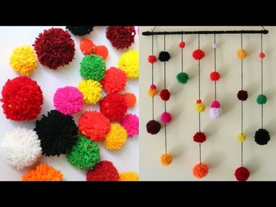 DIY Wall Hanging Crafts ideas|Woolen pompom wall hanging for room decor|pom pom decor ideas|Garland