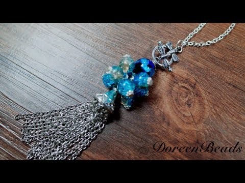 DoreenBeads Jewelry Making Tutorial - How to Make Toggle Clasps Glass Beads Tassel Pendants Necklace