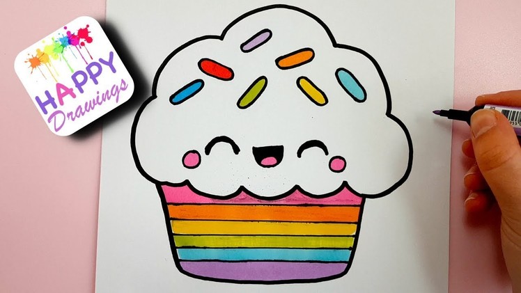 HOW TO DRAW A CUTE RAINBOW CUPCAKE EASY STEP BY STEP