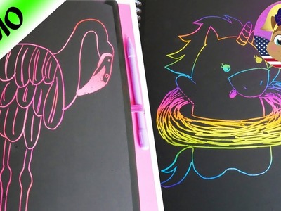 MAGIC SCRATCH Top Model Book with colorful DIY scratch drawings RAINBOW UNICORN & FLAMINGO Demo