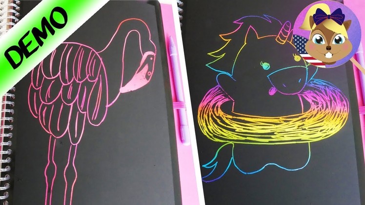 MAGIC SCRATCH Top Model Book with colorful DIY scratch drawings RAINBOW UNICORN & FLAMINGO Demo