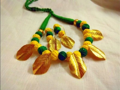 Oxidized Necklace w. matching Earrings | Golden leaf and green beads | Video #11