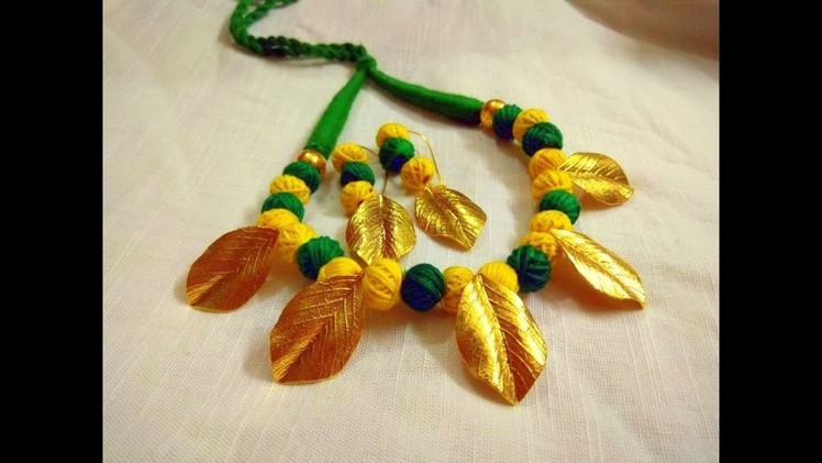 Oxidized Necklace w. matching Earrings | Golden leaf and green beads | Video #11