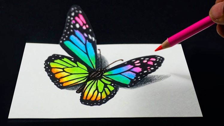 RAINBOW BUTTERFLY COLOR PENCIL  DRAWING | COLORFUL BUTTERFLY | COLOR PENCIL DRAWING | TRICK ART