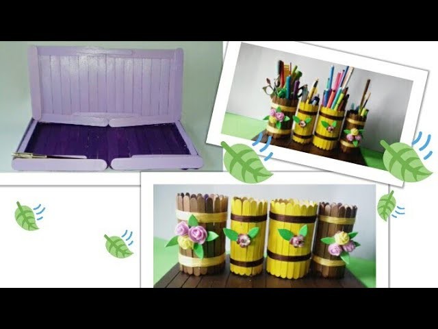 Recyled Ice Cream Stick | Popsicle Stick Crafts Ideas:DiY Book,IPad Stand|Pen Holder.Desk Organizer|