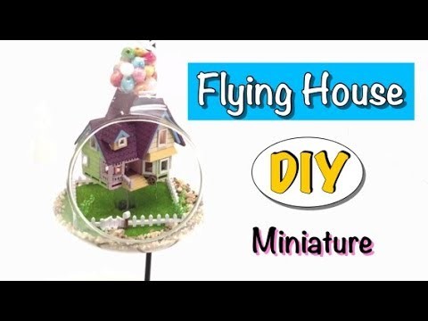 Tiny Dollhouse miniature inside a glass ball- Flying House- kit- DIY- Cuteroom-